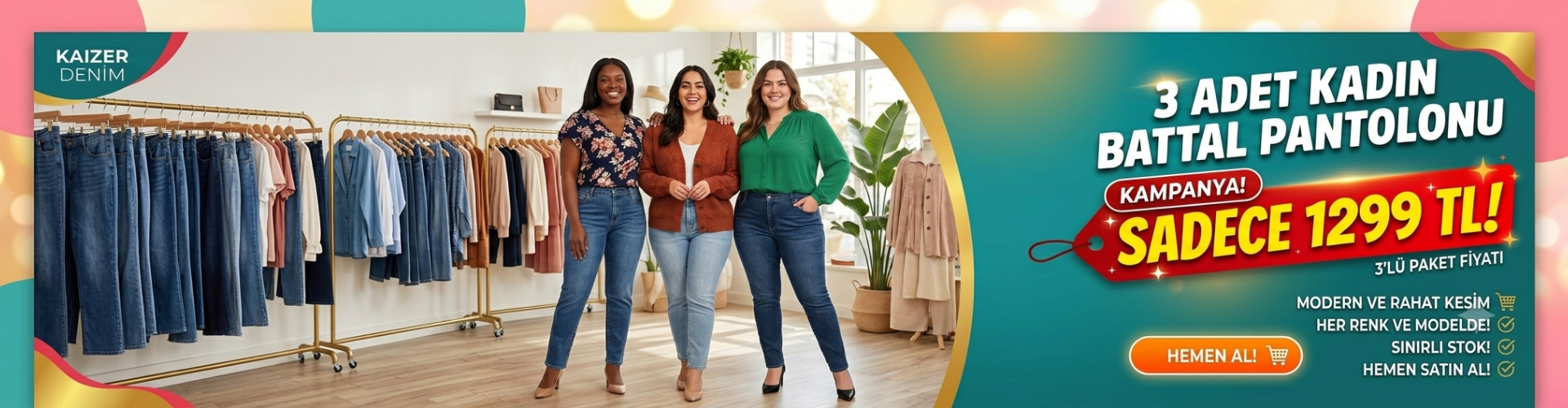 3 Adet Büyük Beden Kadın Pantolonu 1299 TL
