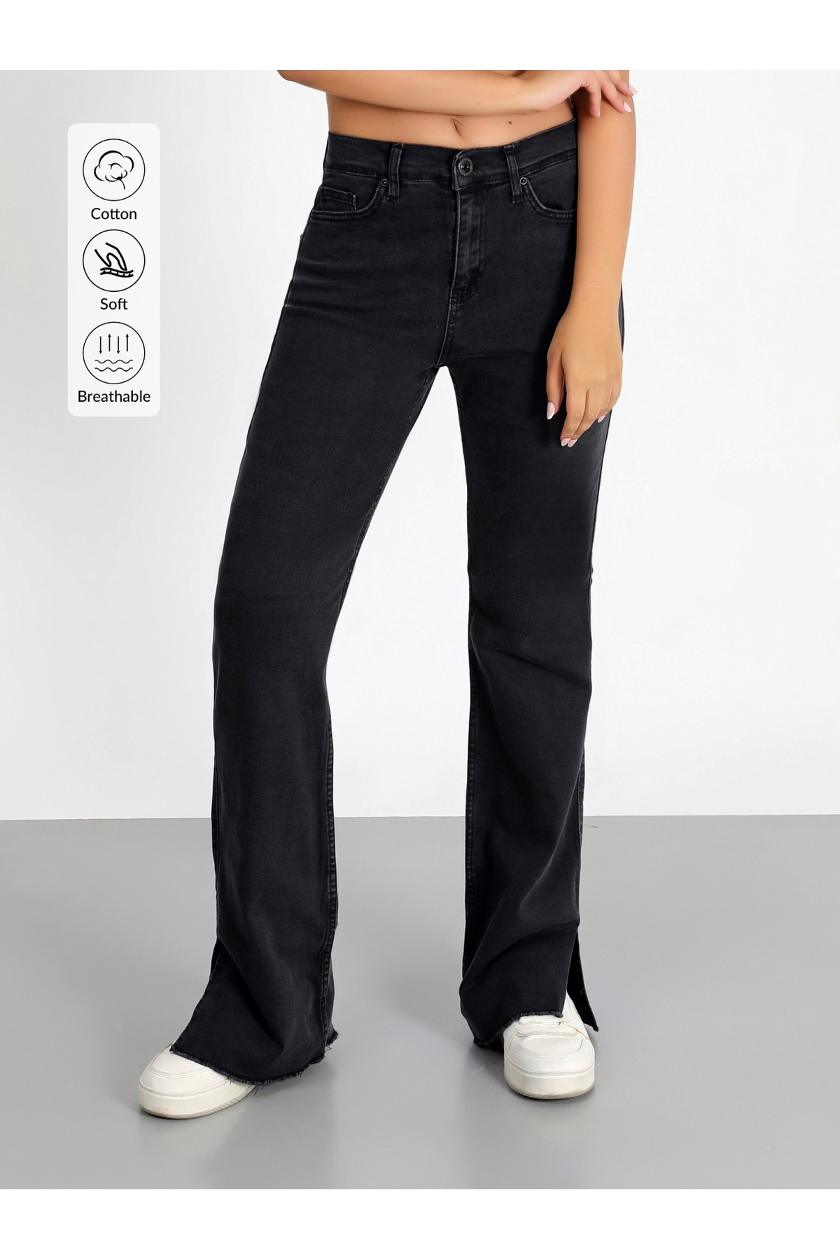 SİYAH GENİŞ YIRTIK PAÇA PALAZZO JEANS YENİ SEZON 2026 -CHRISTMAS1018-844-