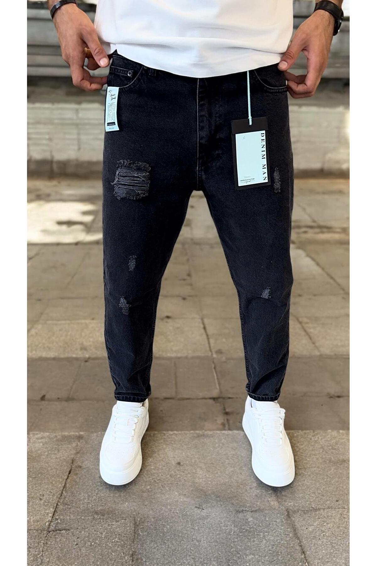 BOYFRİEND SİYAH DİZ YIRTIK LAZERLİ JEANS PANTOLON YENİ SEZON 2026 -2259-1-