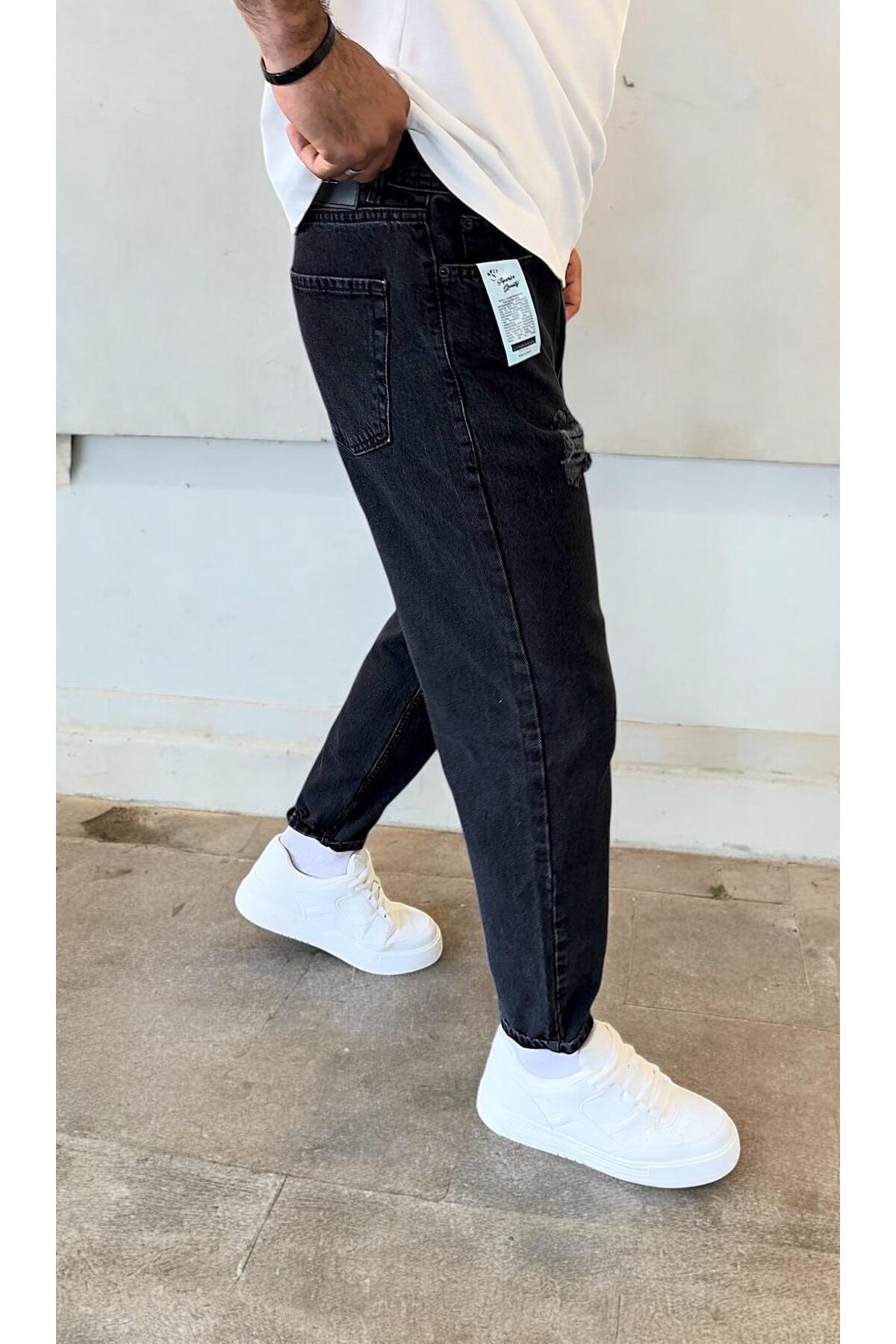 BOYFRİEND SİYAH DİZ YIRTIK LAZERLİ JEANS PANTOLON YENİ SEZON 2026 -2259-1-