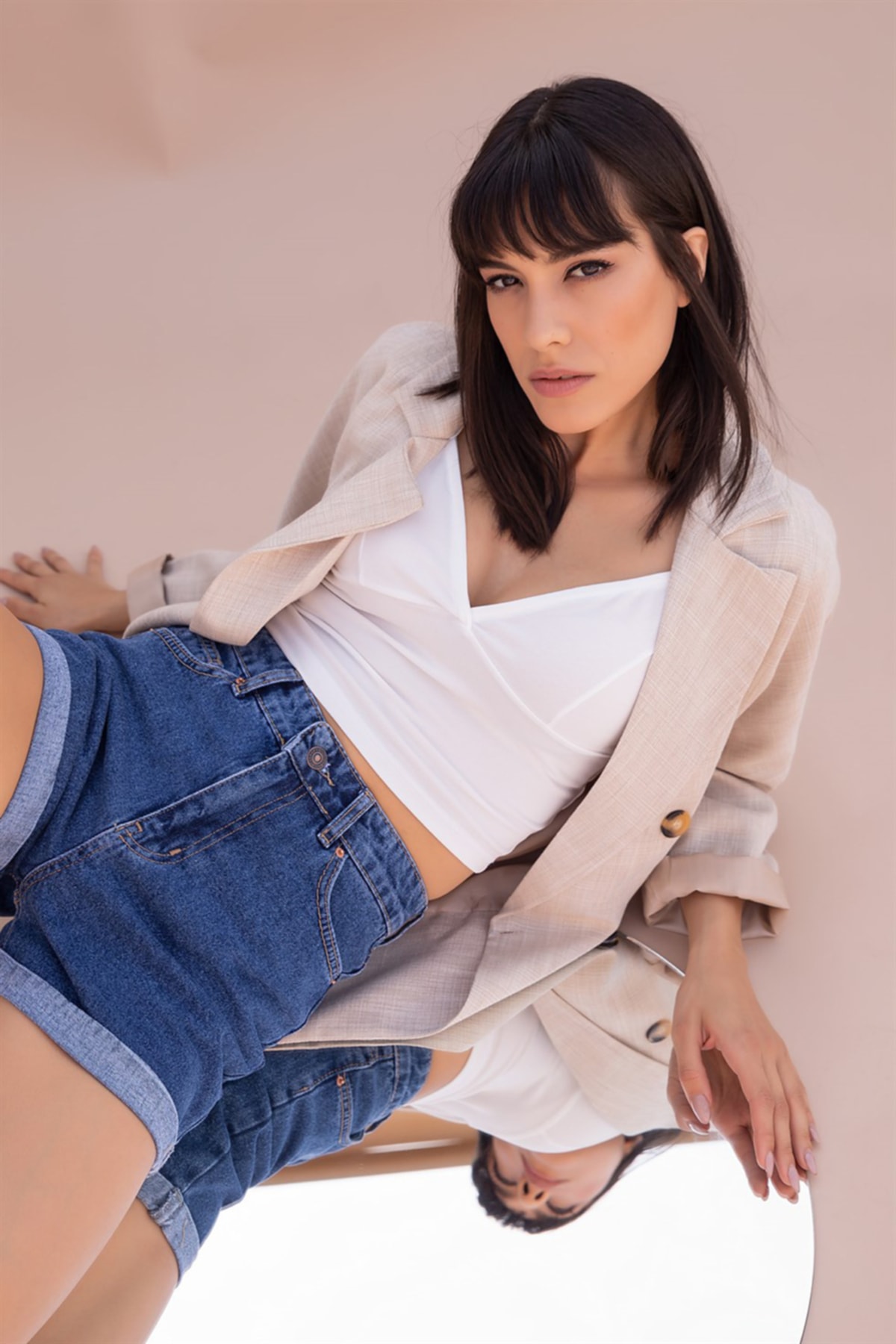 Koyu Mavi - Duble Paça Denim Şort