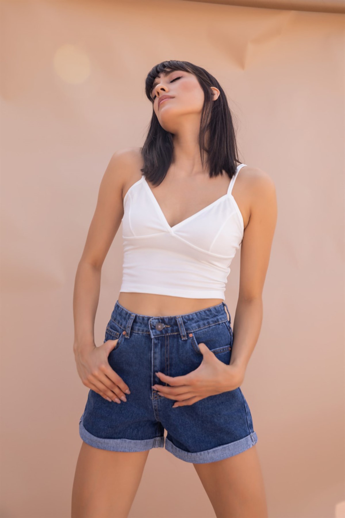 Koyu Mavi - Duble Paça Denim Şort