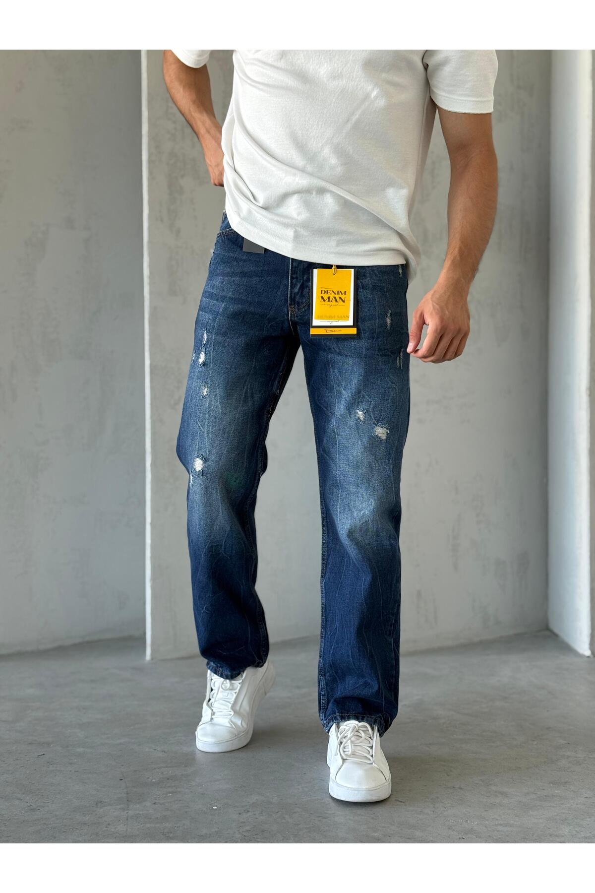 Lacivert- Lazer Detaylı Baggy Pantolon