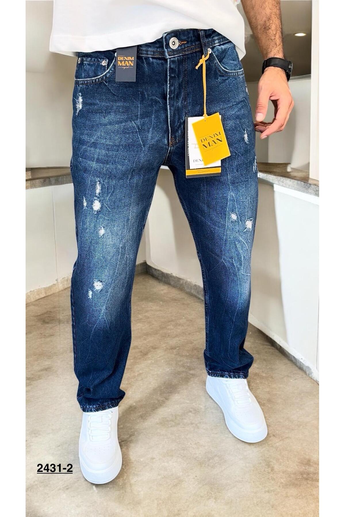 Lacivert- Lazer Detaylı Baggy Pantolon