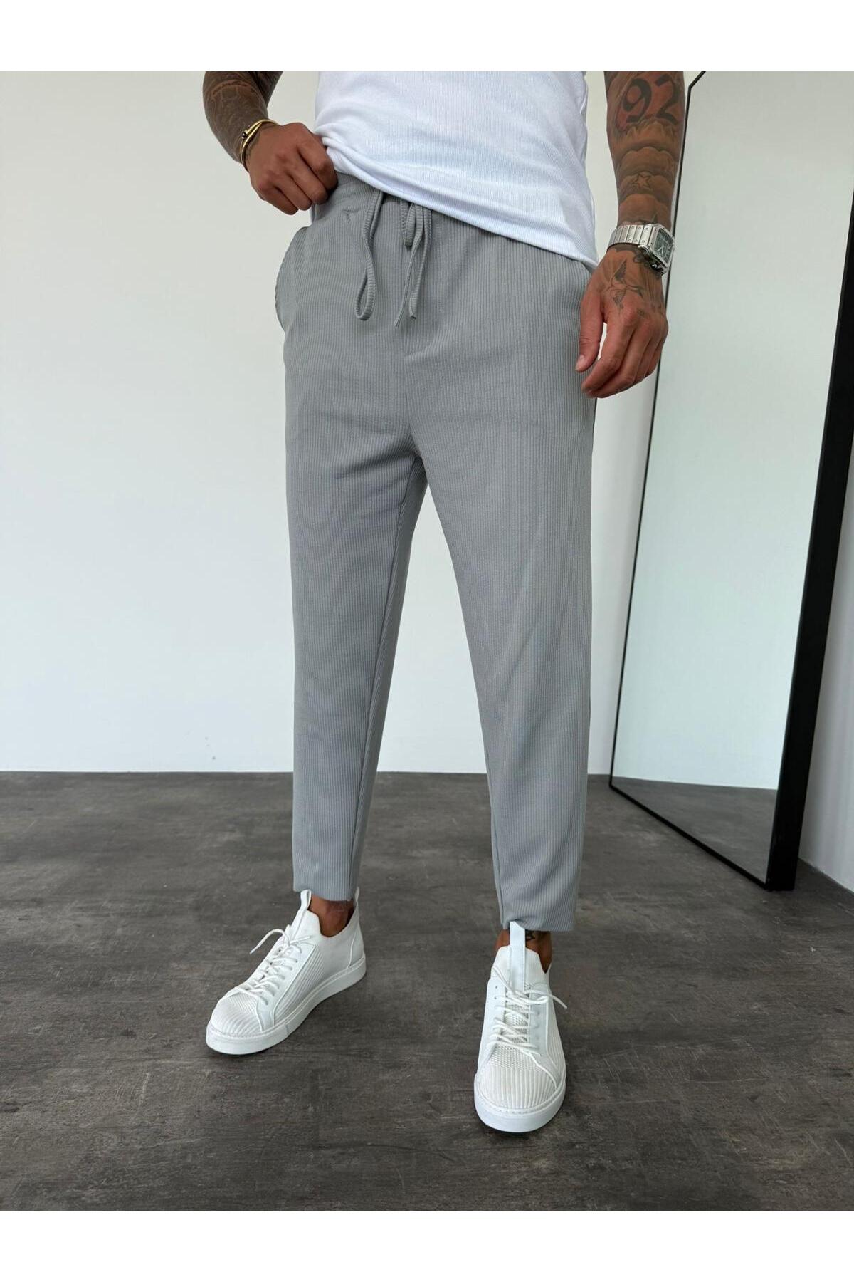 GRİ -ÖRME Erkek Boyfriend  Lastikli Bel Jogger