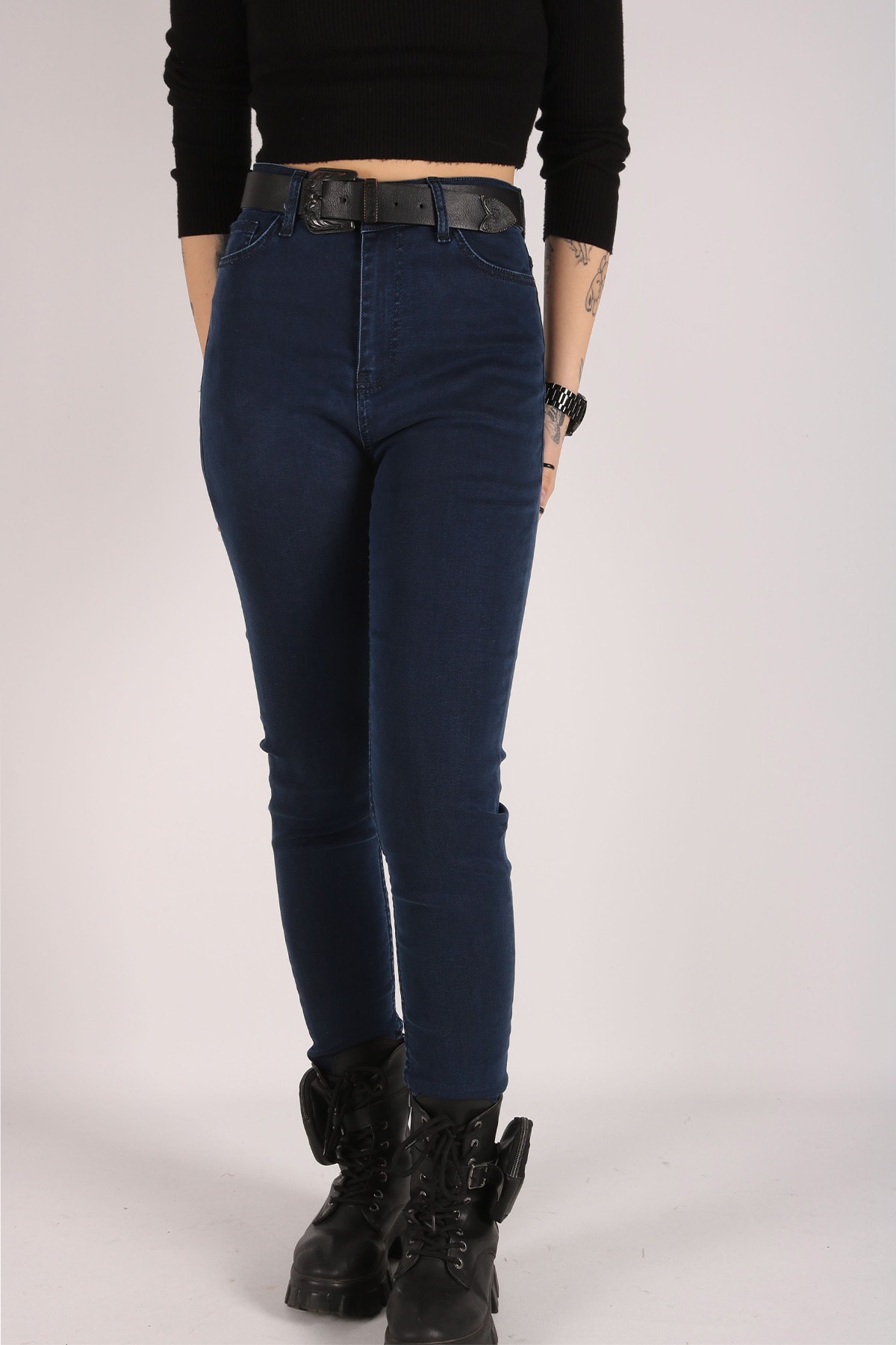 Yüksek Bel Jeans Kadın Slim Pantolon Denim Kumaş