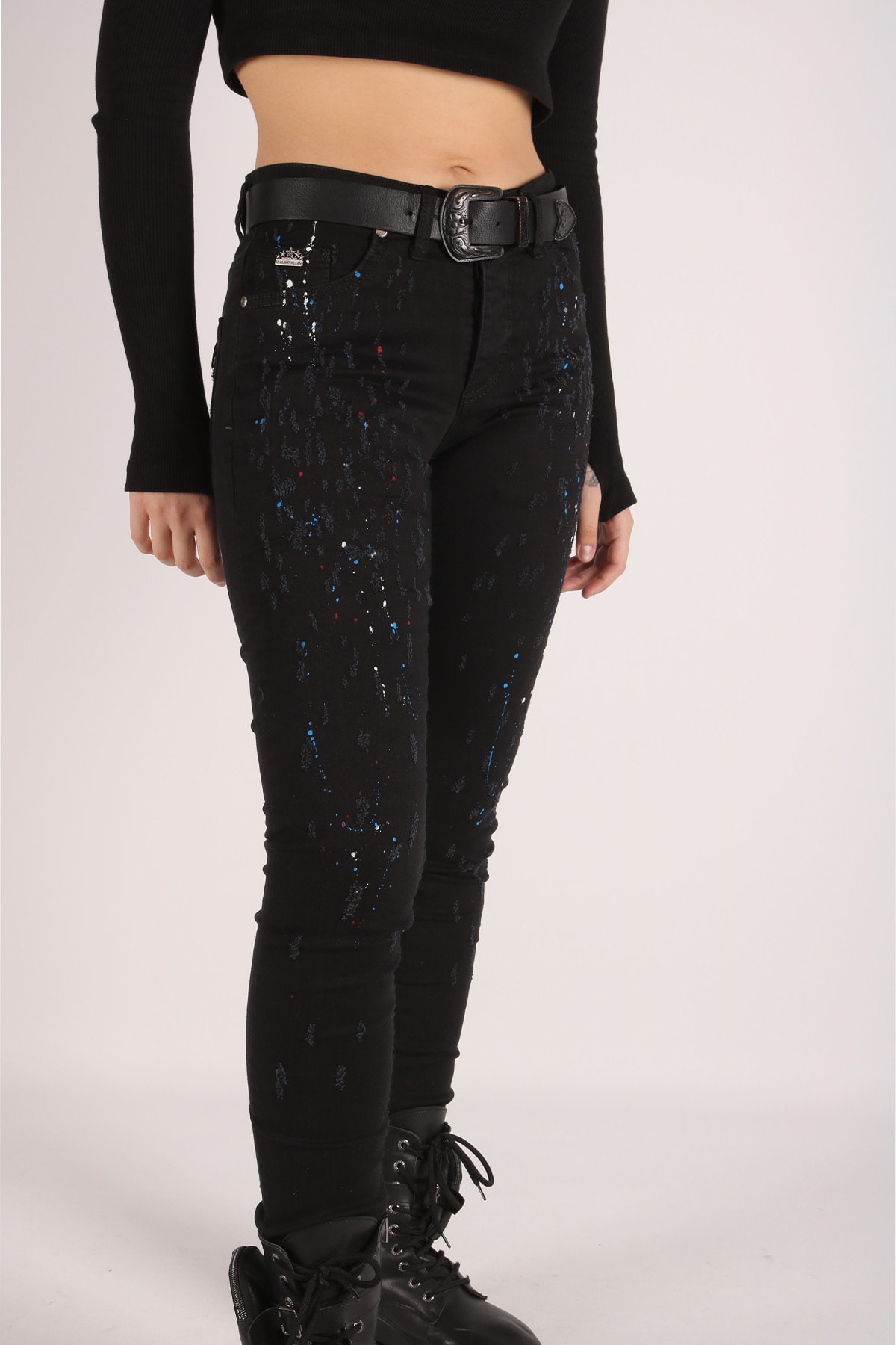 Yüksek Bel Siyah Kot Pantolon Kadın Slim Denim