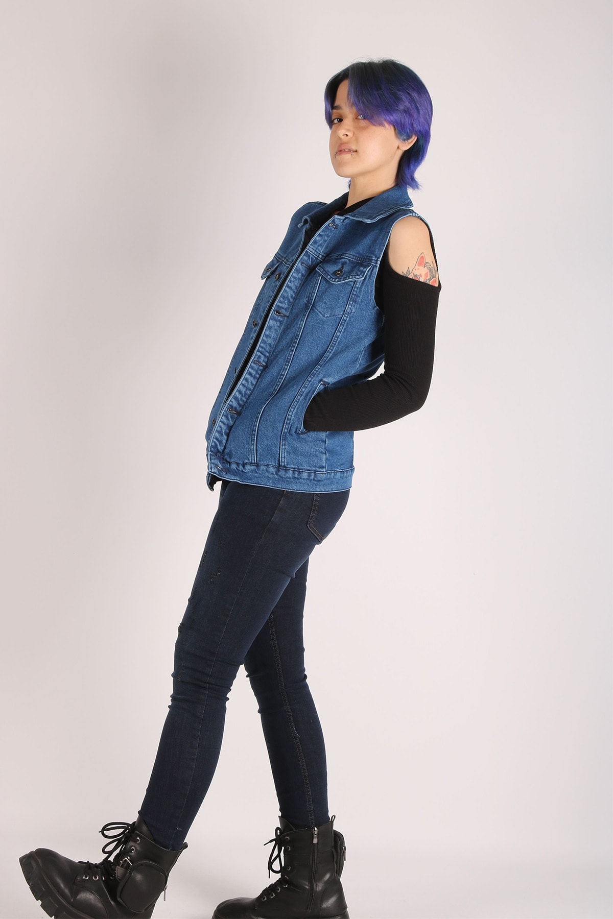 Kadın Kot Yelek - Elastik Jeans Denim Kumaş