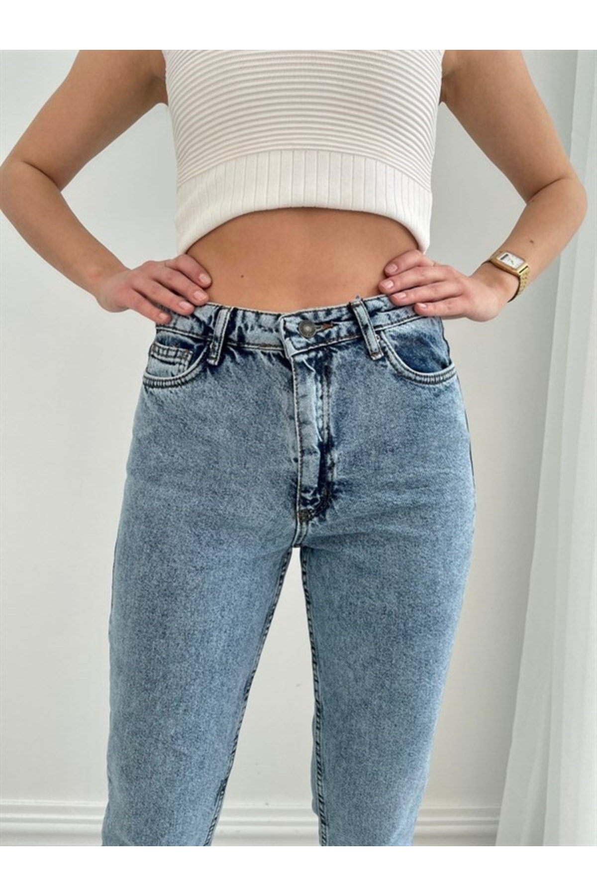 Mom Jean Kar Yıkama Yüksek Bel Likralı Kot Jean Pantolon