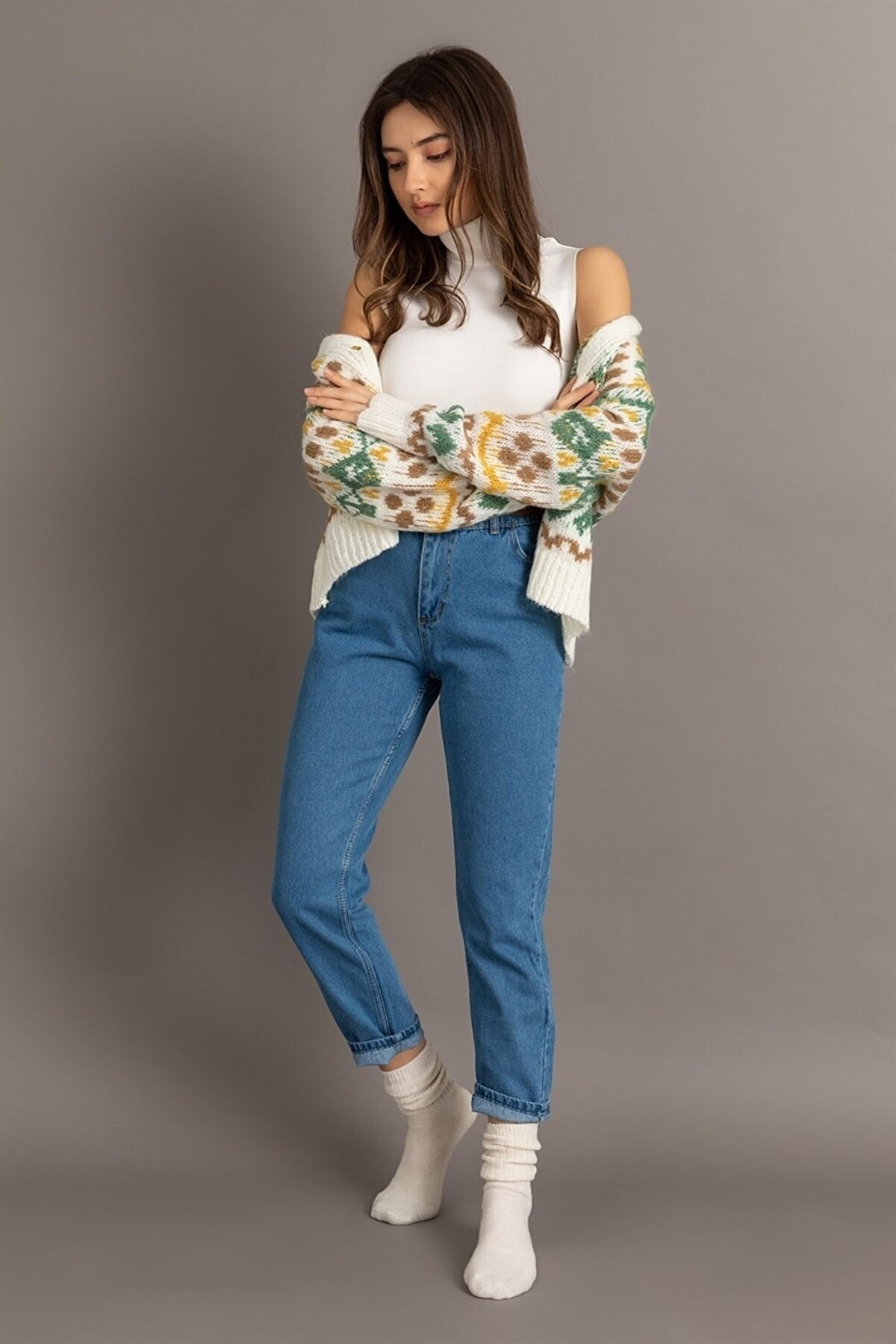 Açık Mavi Likralı Mom Süper Yüksek Bel Mom Jeans