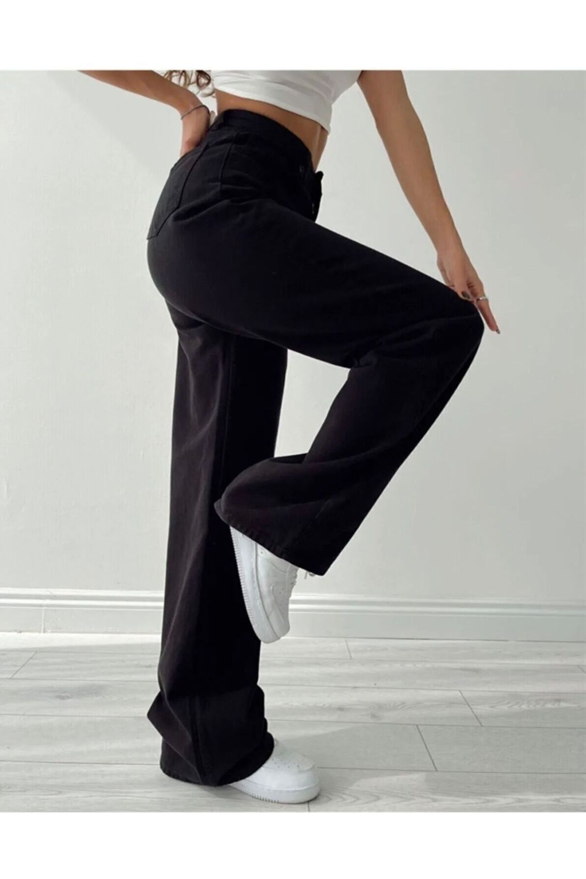 Palazzo Siyah Bol Paça Yüksek Bel Salaş Wide Leg Jeans