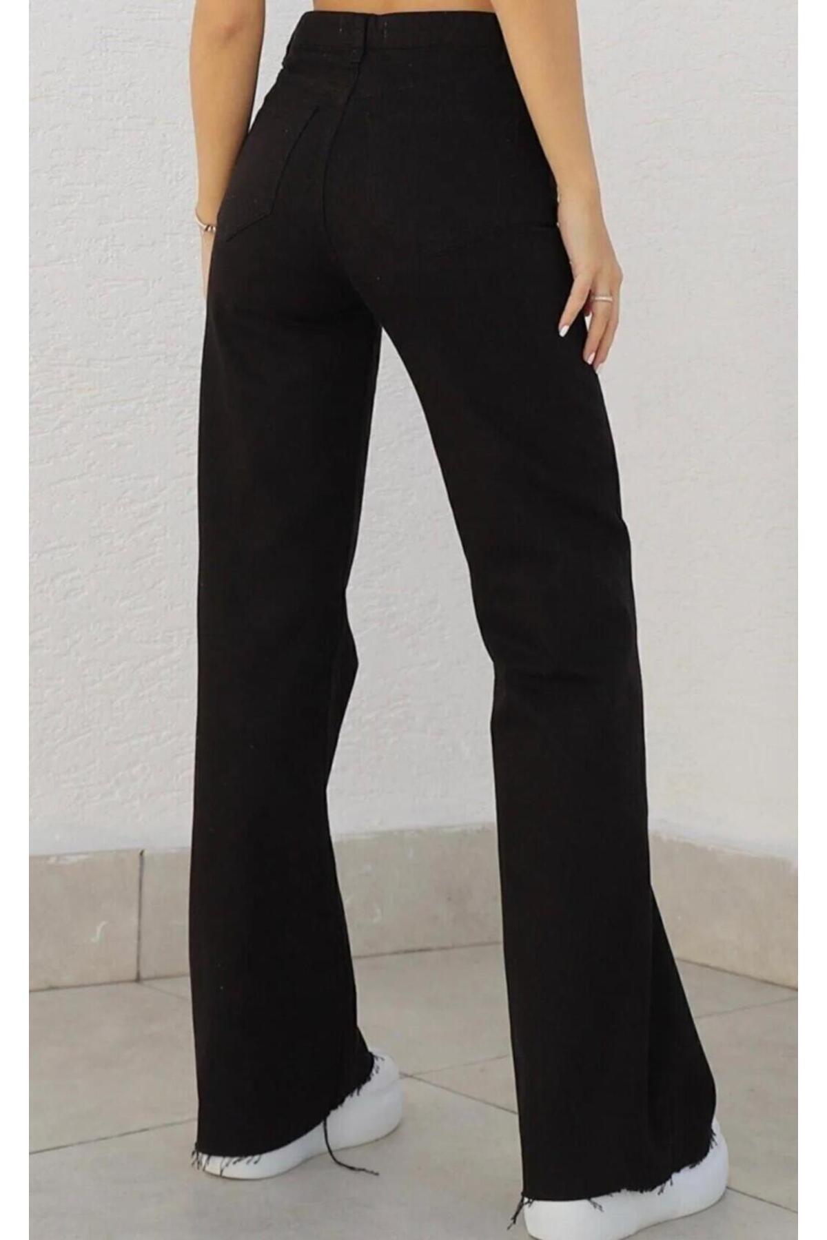 Palazzo Siyah Bol Paça Yüksek Bel Salaş Wide Leg Jeans