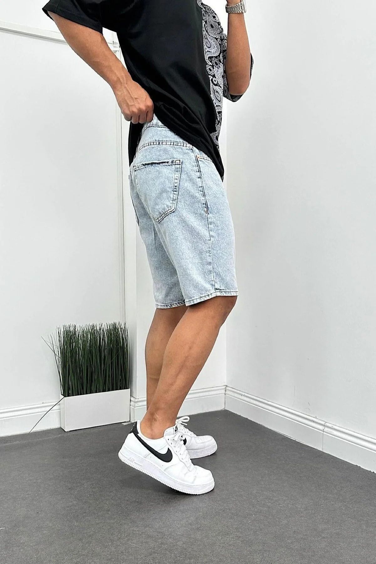 Kaizer Denim Erkek Buz Mavisi Baggy şort