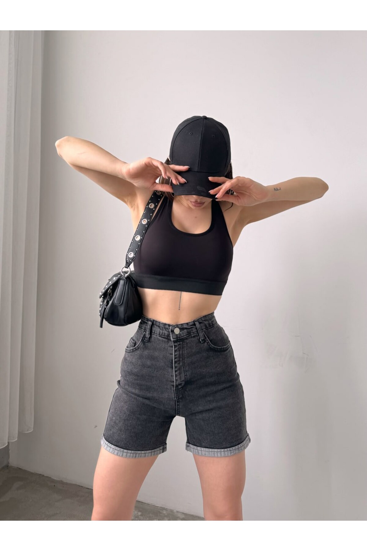 Füme - Duble Paça Uzun Denim Şort