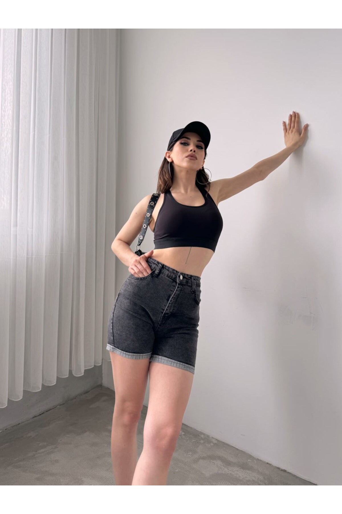 Füme - Duble Paça Uzun Denim Şort