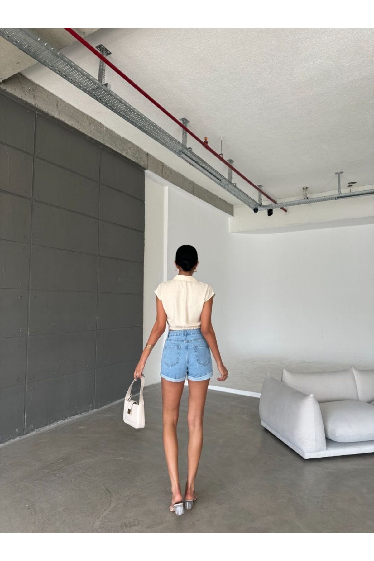 AÇIK MAVİ - LİKRSIZ DUBLE PAÇAJean şort