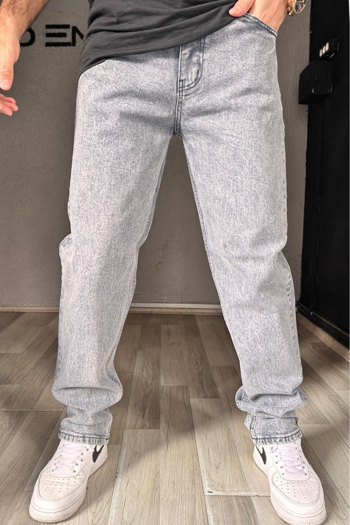 Gri- Baggy Kalıp Erkek Jeans