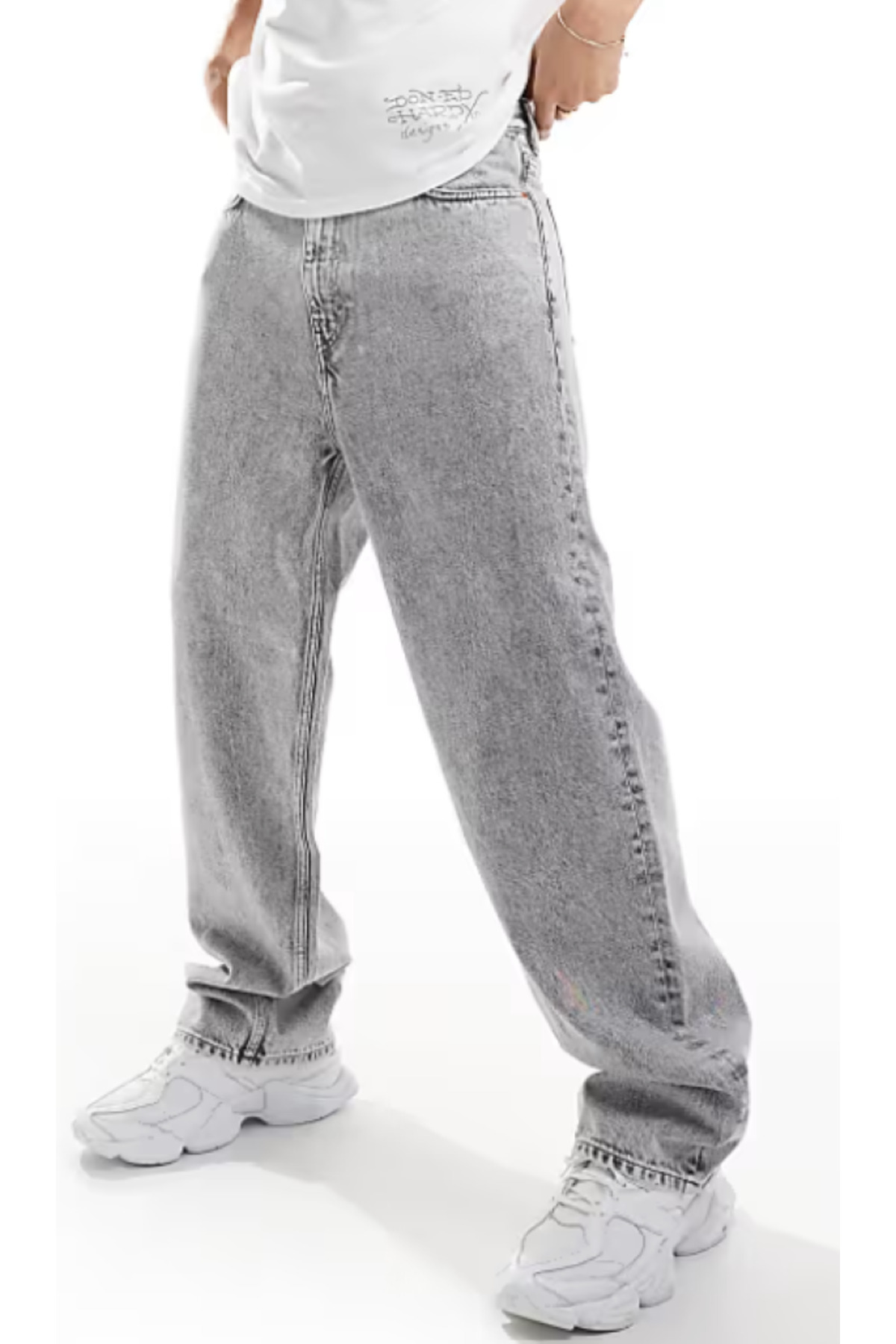 Kar Yıkama Salaş Kot Pantolon Buz Mavi Kar Likrasız Baggy