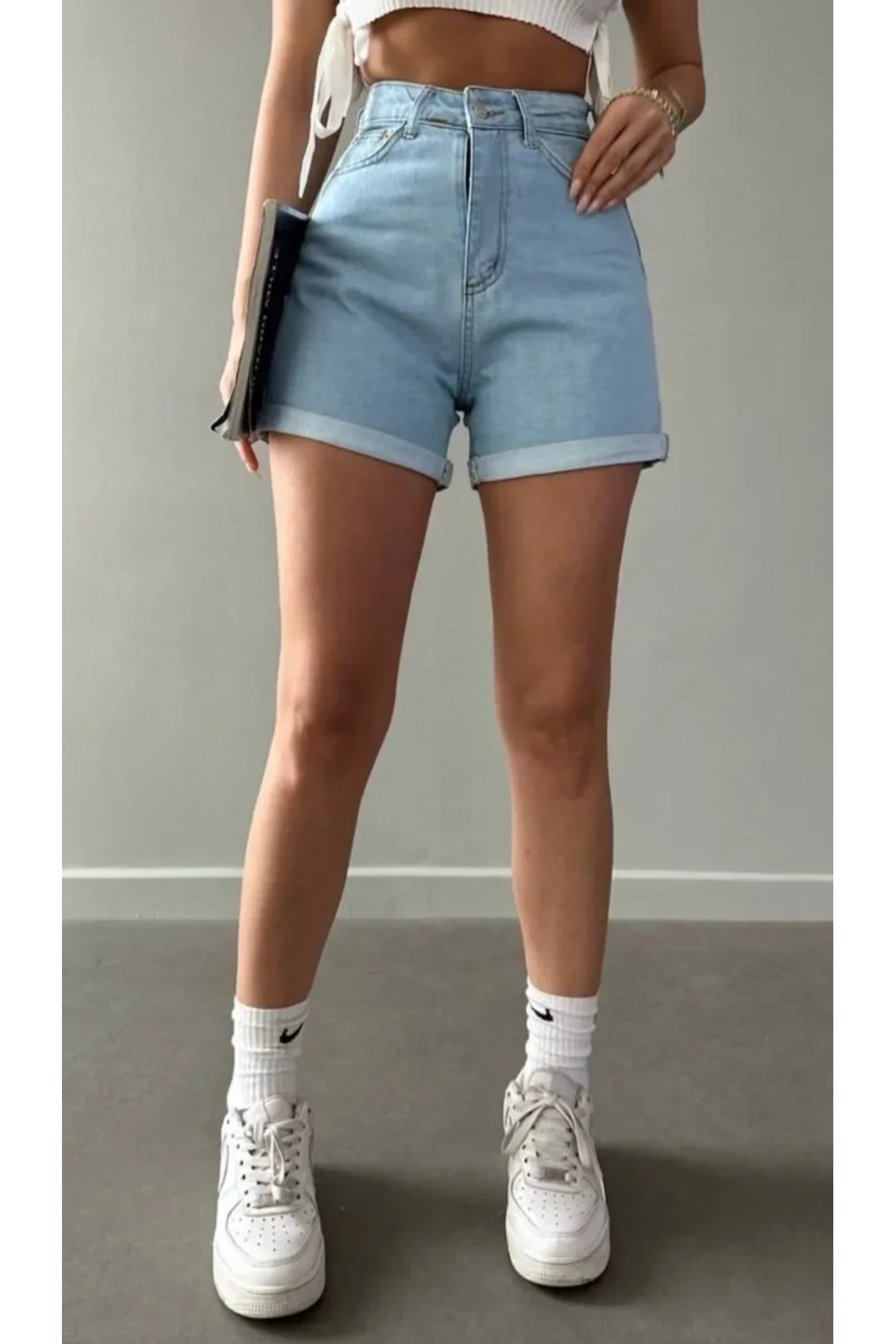 Açık Mavi Mom denim şort