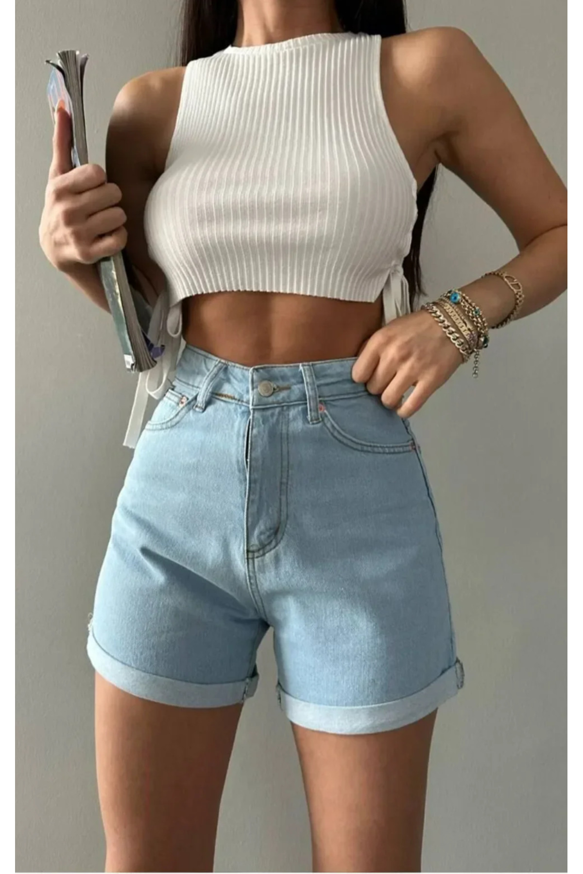Açık Mavi Mom denim şort