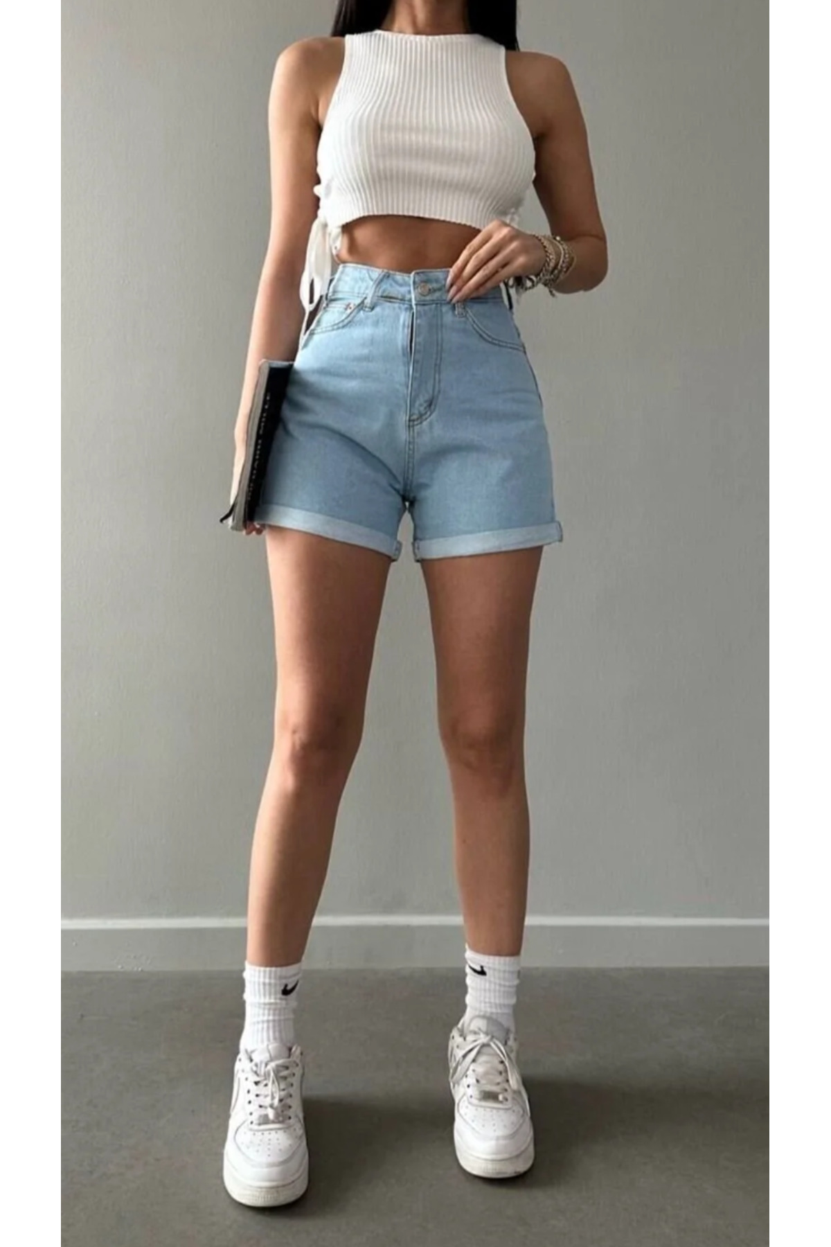 Açık Mavi Mom denim şort