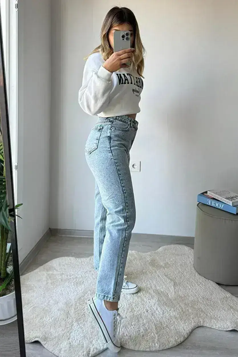 Buz Mavi-Mom Jeans