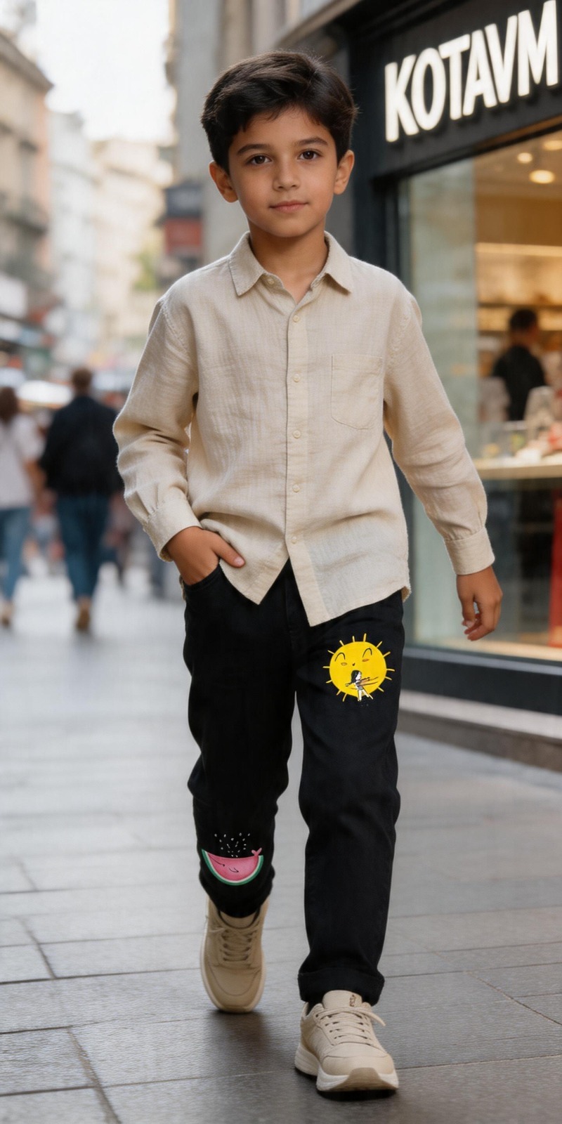 Unisex Çocuk Desenli Siyah Pantolon
