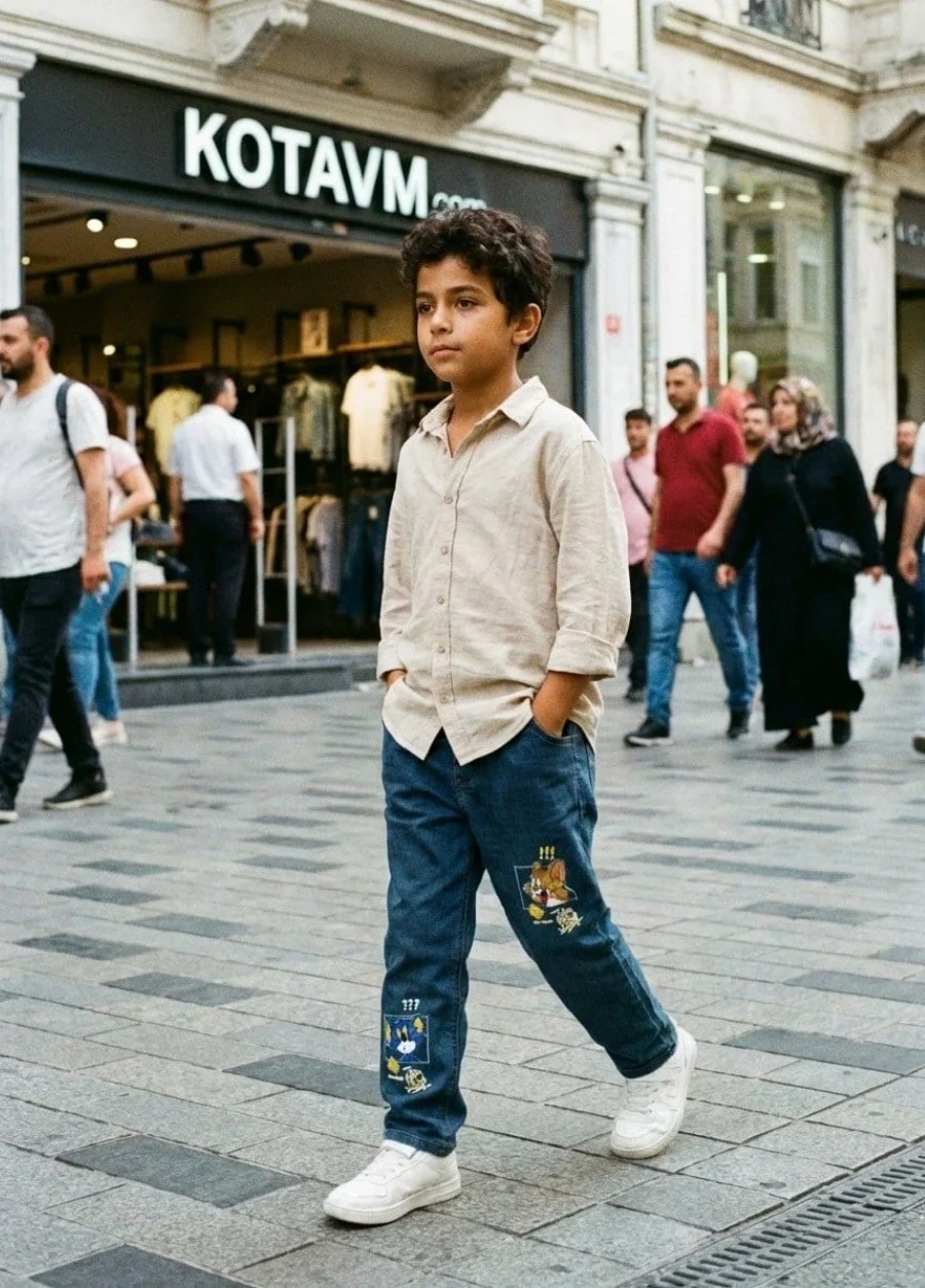 Kar Mavi- Tom Baskılı Unisex Çocuk Pantolonu