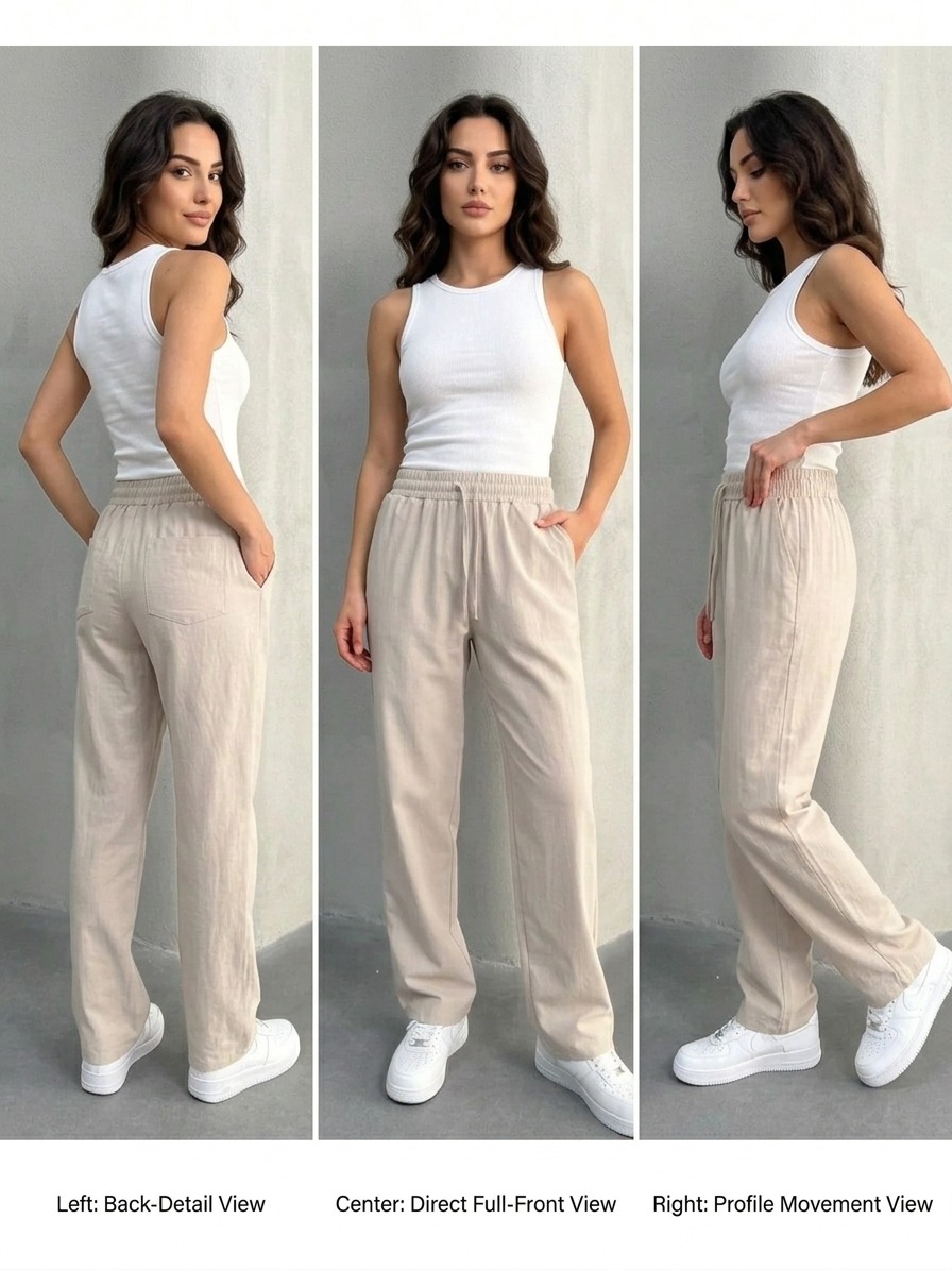 Bej- Paraşüt Kumaş Kadın Pantolonu